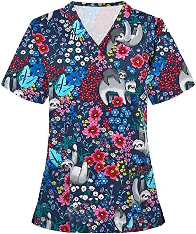 Scrub_tops de moda feminina para trabalho camisas fofas estampadas florais