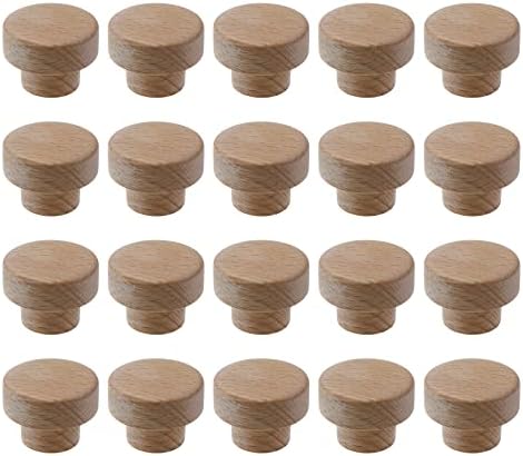 Wealrit 20 pcs botões de faia, diâmetro de 1,4 polegada inacabada botões de madeira, maçanetas de madeira redonda com parafusos, maçaneta