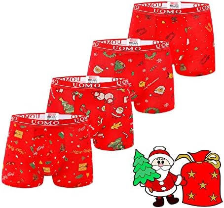 Meninos de Natal boxer de algodão cuecas roupas íntimas de 2 a 14 anos de coloração de 4 pacote de 4 pacote de ano novo