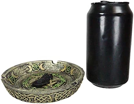 EBROS Presente WicCan Mythical Witching Hour Negra Cat com Pentagram Star Circle Triple Moon Moon Celtic Tworks Cigarro Ashtray