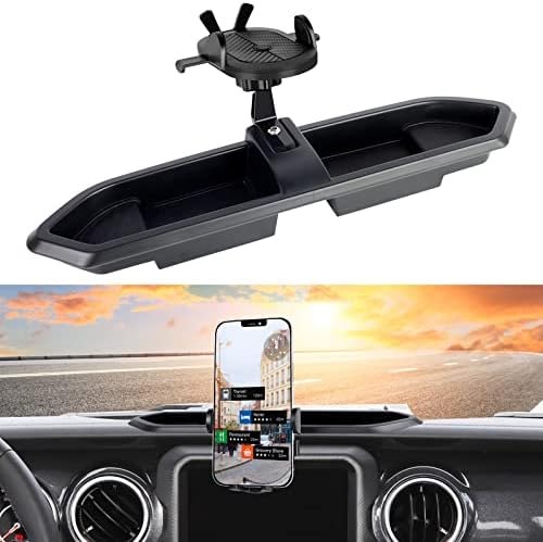 MIGAVEN Phone Mount Compatible com Jeep Wrangler Acessórios 2018-2022 JL JLU Dash Tray Random Phone Titular com caixa de armazenamento,