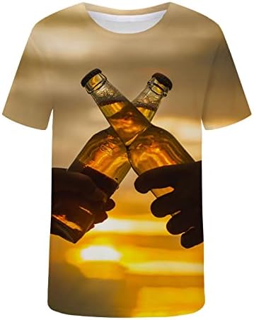 Camisas de grife para homens 3D de impressão de cerveja digital no pescoço redondo de manga curta Blusa de pulôver
