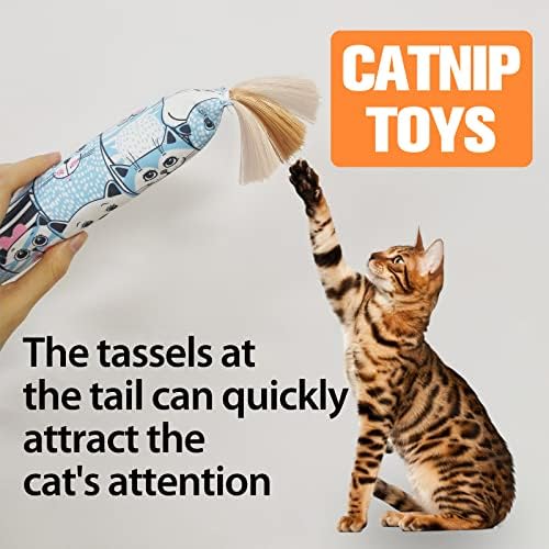 Silfgrlf 3pcs Catnip Toys for Cat, Catnip Toy Gifts para gatos internos, brinquedos de catnip estampados de desenho animado com borlas,