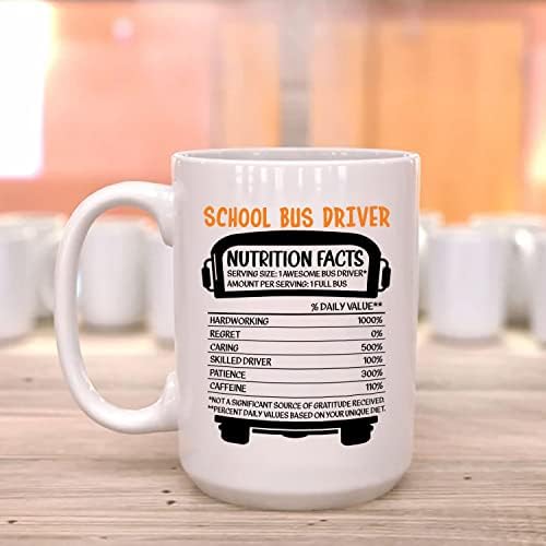 Personalizado Escolha Nome Nome Bus de ônibus escolar Nutrição Fatos de canecas de café Copo 11 oz 15 oz, Fatos