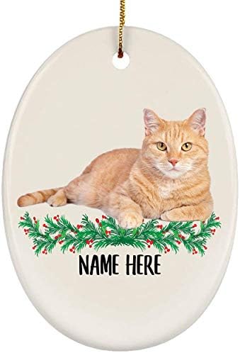 Gato gato gato engraçado laranja nome personalizado presente 2023 enfeites de árvore de natal cerâmica oval
