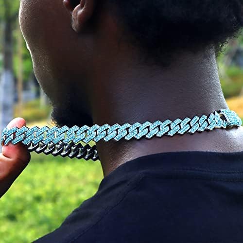 Loumssiy Silver Bling Bling Miami Chain Link Chain For Men Women Iced Out Miami Colar Colar Chain Diamond para homens 14mm colorido