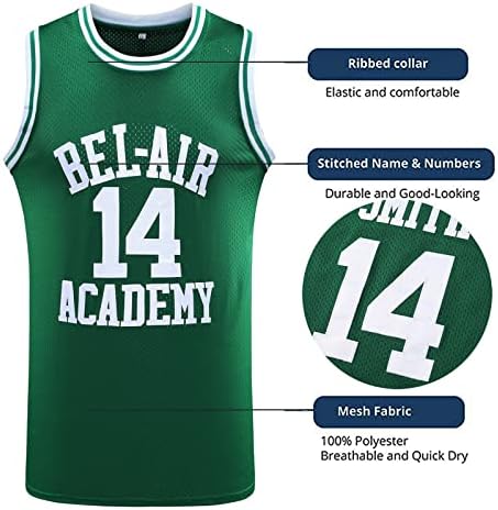 Camisas esportivas masculinas de camisa de basquete:14 The Fresh Prince of Bel Air Academy Basketball Jerseys for Men Mulher Menino