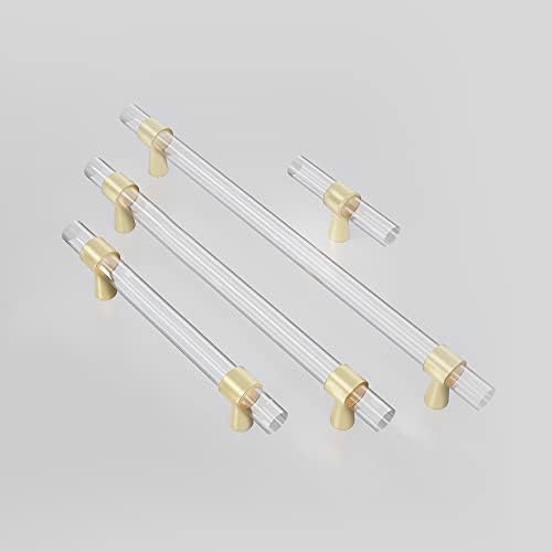 Yonfiafit 6 Pack acrílico gaveta puxa armário de latão escovado para cômoda de cozinha Glass Clear Glass, 3755