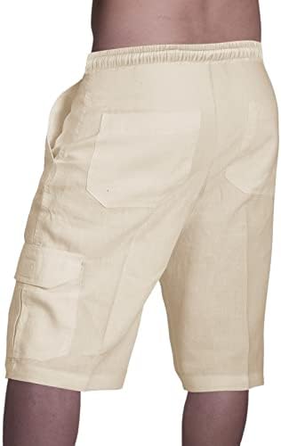 Shorts de linho de algodão meymia masculino, 2023 Summer Men Utility Solid Color Treating Cargo elástico curto com bolso múltiplo