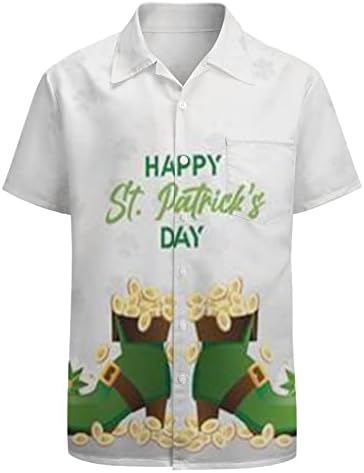 FAMOORORE MANHA LONGA MANEIRA MENOS HOMEM Mens ST Patricks Dia 3D Digital Pocket Pocket Lapopels Única manga curta de