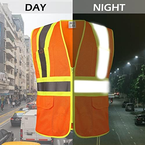 Coletes de segurança reflexiva de alta visibilidade Simgoal com zíper 360 ° HI Vis Vest com colete amarelo e laranja