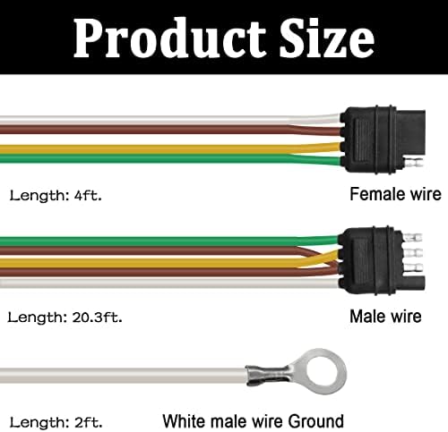 Seamaka 24,3ft 4 fios 4 pinos Kit de fiação de trailer Wishbond de 4 pinos, conector de extensão masculino e feminino