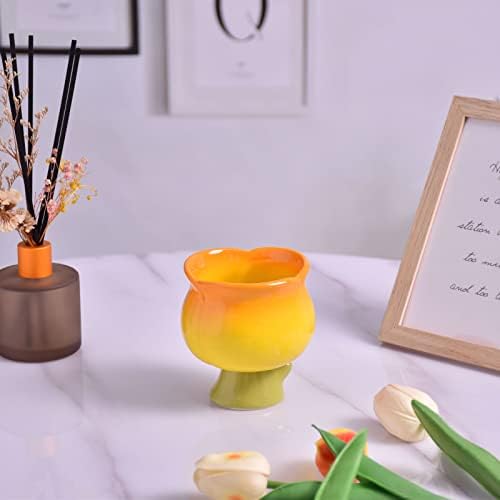 Koythin Ceramic Coffee Caneca, Cute Creative Gradient Color Tulip Shape Canecas para escritório e casa, lava -louças e cofre de microondas,