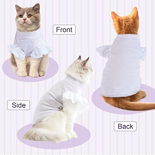 Camisa de gato da IECOII, camisa de cachorro de gato com mangas de flare, roupas de vestuário listradas respiráveis,