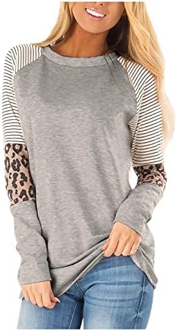 Jjhaevdy 2022 feminino de leopardo feminino bloco de cor de túnica de túnica camisetas de manga longa de manga longa listrada blusas