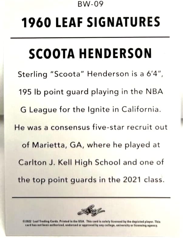 Scoot Henderson 2022 Leaf 1960 Signatures Exclusive Redemption Rookie Card 09! Hortelã!