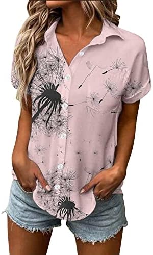 Mulher primavera no verão Flor estampada de manga curta V camisa de pescoço blusa em camisetas de pescoço para mulheres