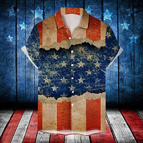 Camisas patrióticas de Beuu para homens, 4 de julho de bandeira retro americana de botão de colarinho de colarinho relaxado