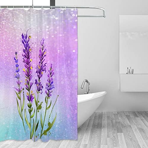 Cortina de chuveiro de brilho de flor de lavanda Kurisoe colorida, cortina de banho de 72 x72 para decoração de banheiros para