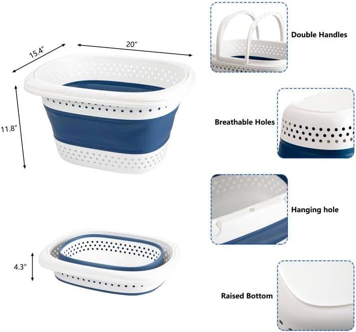 Cesta de lavanderia dobrável de plástico cofsodi - 31L cesto de roupa portátil dobrável com alças, recipiente/organizador