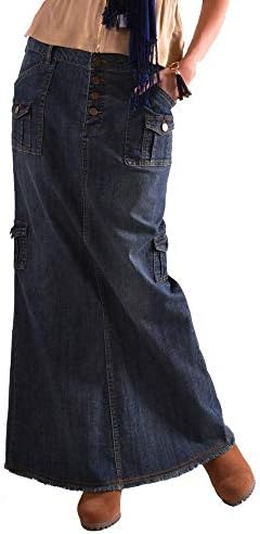 Moda Salia maxi direta para mulheres Trendy Long Caista Menção Botão de jeans do bolso frontal Pocket Maxi Saias da moda moderna