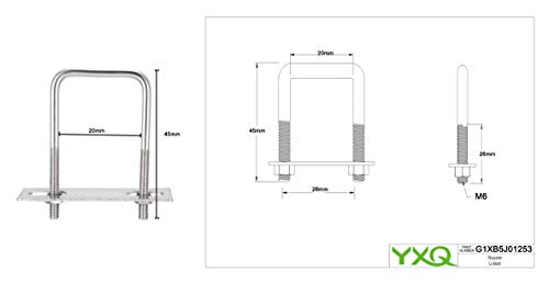 YXQ M6 quadrado para colchos em U 20mm Largura interna 304 Aço inoxidável com tiras de estrutura de nozes Placa de montagem