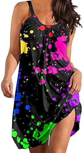 Vestido de vestido midi de verão de verão 2023 para mulheres, impressão colorida, mini vestido fluxo de praia tshirt Spring