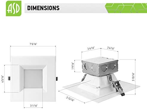 ASD 6 polegadas LED quadrado de iluminação embutida com caixa de junção integrada - 3000K 15W 950lm Dimmable Donless Light