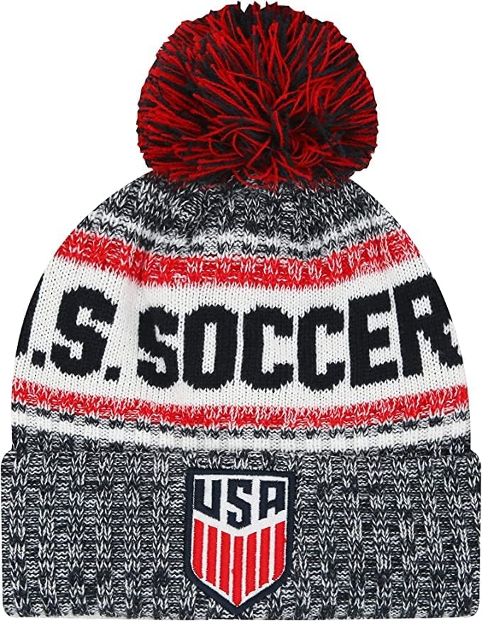 Icon Sports U.S. Soccer Adult Angusted Unissex Pom Beanie Blue