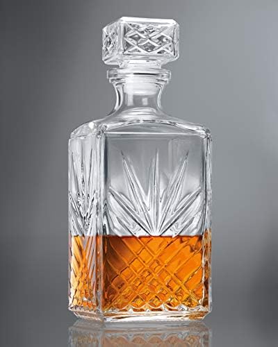 Bormioli Rocco Selecta Collection Whisky Decanter - sofisticado 33,75 oz de decantador de diamantes com detalhes de Starburst - para