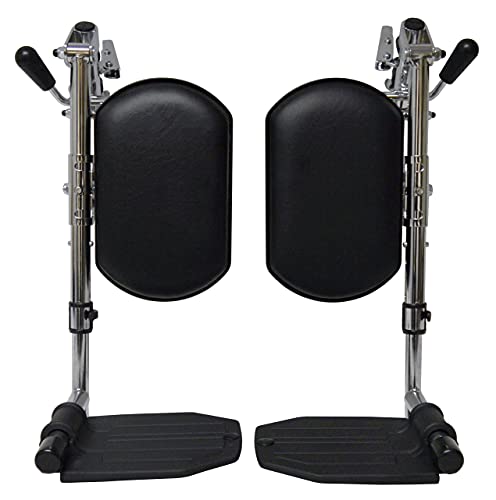 Legrestos de cadeira de rodas cromados pesados ​​com placas de pés de alumínio e almofadas de bezerro preto, espaçamento