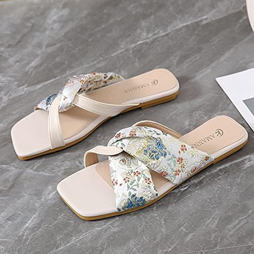 Flippers para mulheres ao ar livre à prova d'água primavera de primavera de bordado de flor bordado de estilo plano de estilo