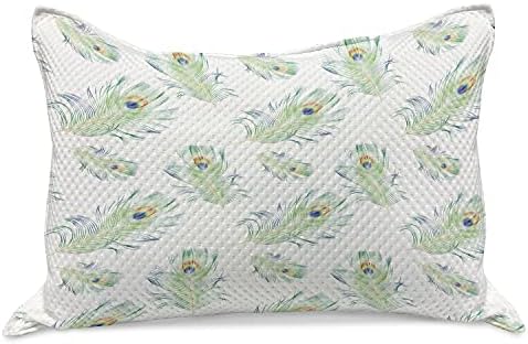 Capa de travesseiro de malha de pavão lunarable, tema folclórico de crescimento de pássaros de plumagem oriental, capa de travesseiro de tamanho king padrão para o quarto, 36 x 20, samambaia verde índigo