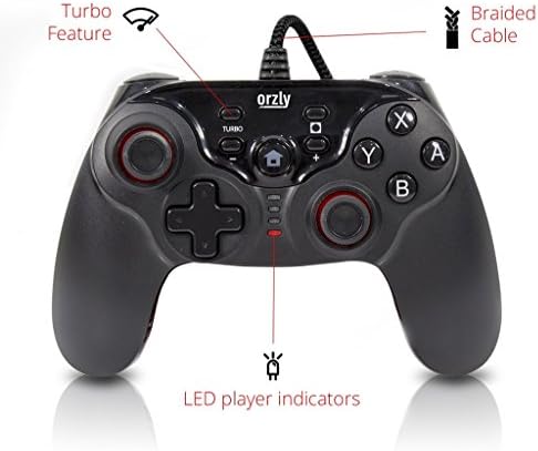 Orzly Pro Gamepad Turbo Controller para Nintendo Switch - Twin Pack - 2x Plug and Play Plaves de jogos com fio USB com