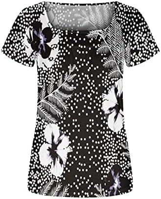 Blouses e tops femininos estampas florais vestidos de manga curta solta de pescoço de pescoço de túnica fluida de