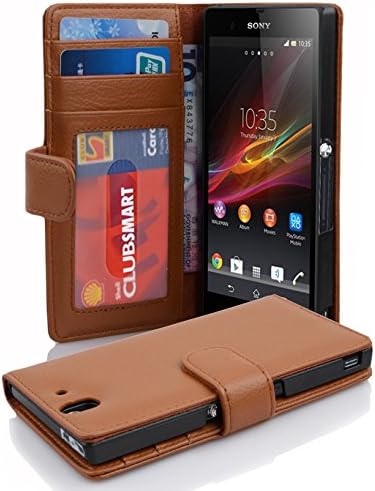 Caso Cadorabo Book Compatível com Sony Xperia Z em Cognac Brown - com fechamento magnético e slots de 3 cartas - Wallet