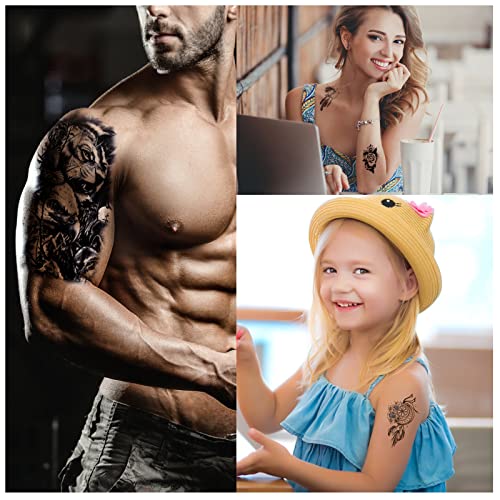 Kit temporário de tatuagem Mulheres/homens, tatuagens falsas 12 lençóis braço corporal tatuagem ombro de peito 20 folhas