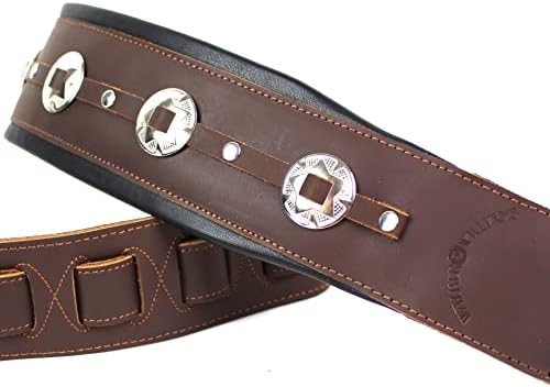 Walker e Williams C-44-BRN Brown Brown Premium Duplo Premium All Grein Leather Guitar tira com conchos para guitarras acústicas,