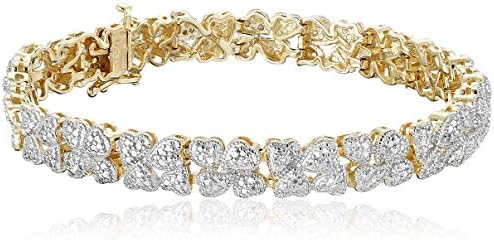 Collection 18K Amarelo Batilhão de Prata Sterling Genuína Diamante Corações Bracelet, 7,25