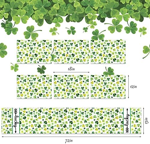 Runner e Placemats de São Patrício de Patrício Lucky Clover Shamrocks Runner e 6 PCs Shamrocks Placemats para café para jantar