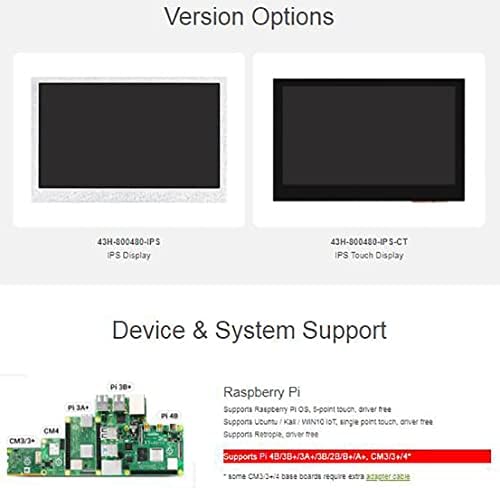 Display LCD DSI de 4.3 polegadas, tela de 800 x 480 IPS, design fino e leve, ângulo de visualização de 160 °, brilho ajustável via software, para Raspberry Pi 4b/3b+/3a+/3b/2b/b+/a+, módulo de computação 4/3/3/3/3/ 3+