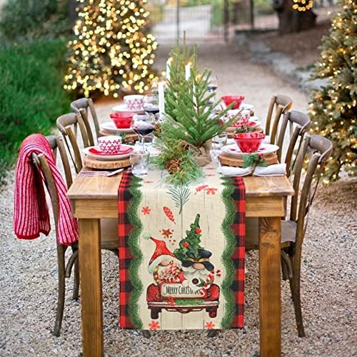 Runner de mesa de Natal de Serwalin, Decorações de Natal de Buffalo Decorações de Natal Sancamente Gnomos de Xmas Runner para Tabela