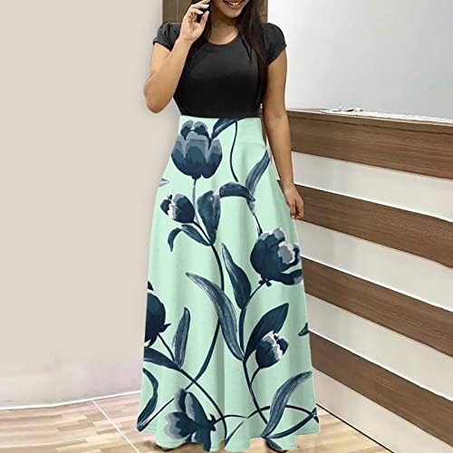 Vestidos maxi de férias casuais fehlegd para mulheres tripulantes de verão de colméia curta de coragem alta vestido de estampa floral