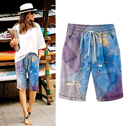 Imprimir bermudas shorts de joelho de joelho de verão shorts casuais de camisa com bolsos profundos lounge shorts longos