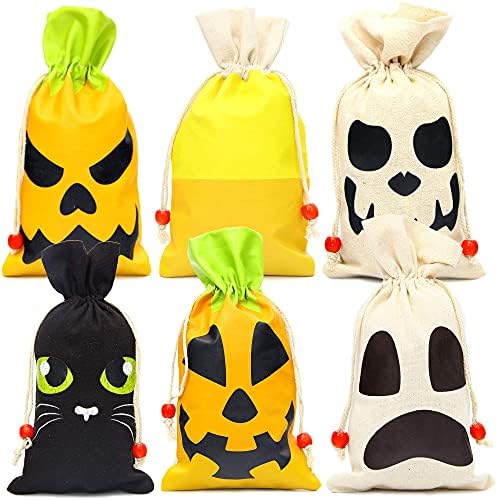 Joyin 12 Halloween Goody Canvas Bags 8,5 ”x 4,75” Para crianças truques ou tratamentos de bolsas de chocolate, sacolas de presentes,