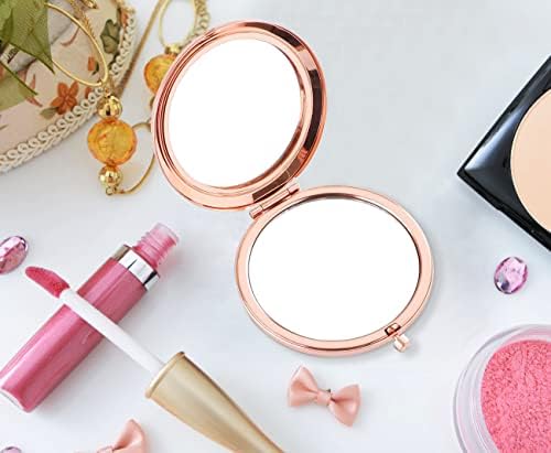 Kukeyiee não é um dia sobre fabuloso espelho de maquiagem de viagem, rosa ouro gravado Travel Pocket Pocket Cosmetic Compact