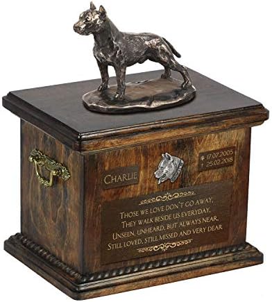 American Staffordshire Terrier, Urn for Dog Ashes Memorial com estátua, nome de PET e citação - Artdog personalizado