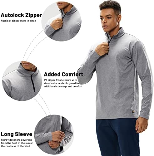 Mier Mens Quarter Zip Pullover Dry Fit Running Caminhada com bolso, topo atlético leve, UPF 50+ Proteção solar