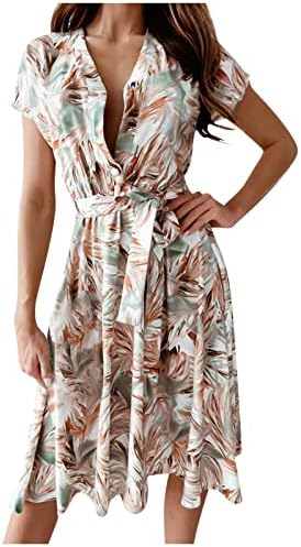 Vestidos luxuosos femininos de Narhbrg - Mulheres Sexy Deep V Neck Button Dress Vestido Floral Pleated Party Midi Dress