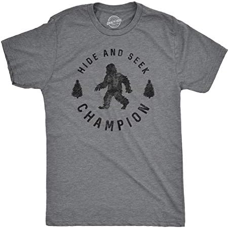 Masculino esconde -se e procure campeão camiseta engraçada bigfoot tee humor impressão gráfica legal